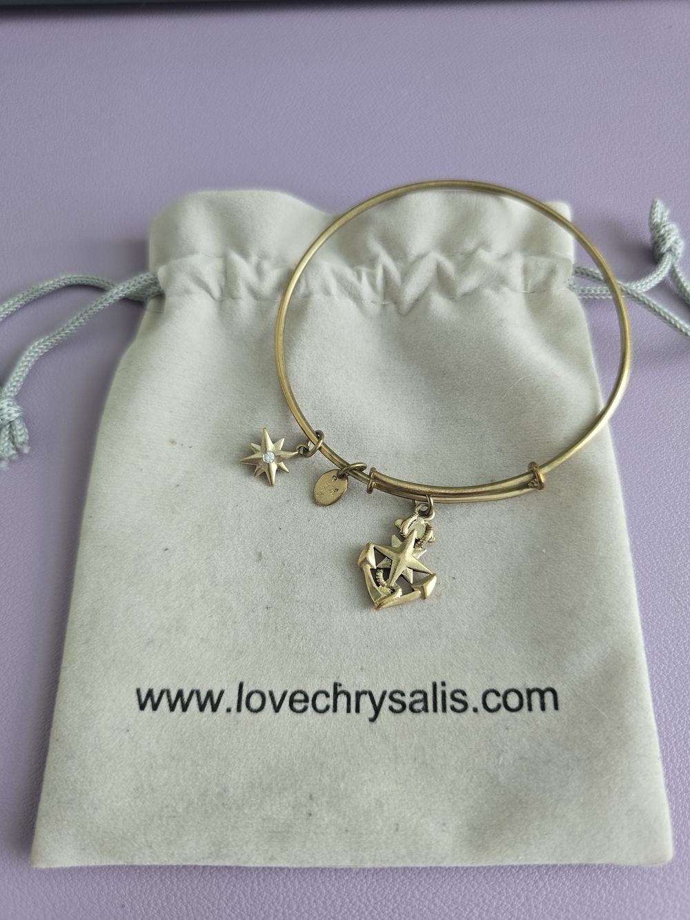 Love Chrysalis Like New Gold Charm Bangle Bracelet with Star and Anchor Charms